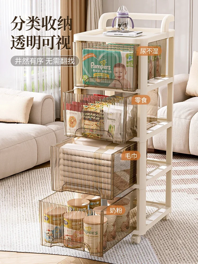 Drawer type household under table snacks toy locker storage cabinet mobile layered trolley installation-free rack