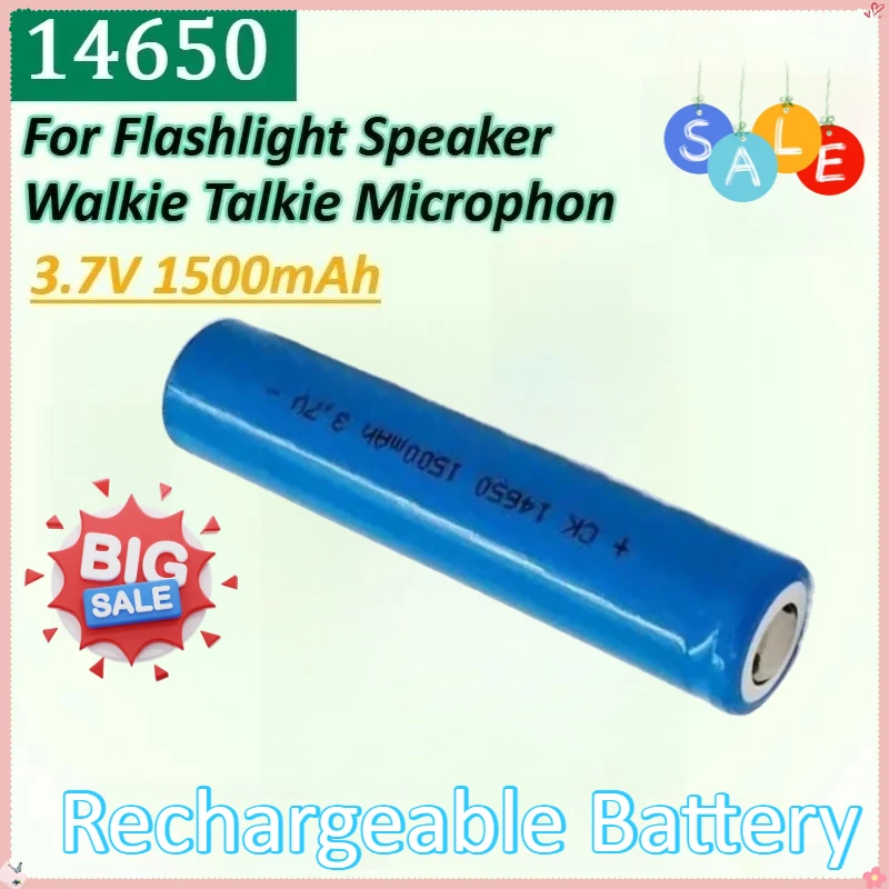 

New 2PCS 14650 3.7V 1500mAh Lithium Ion Li-ion Rechargeable Battery for Flashlight Speaker Walkie Talkie Microphone Batteries