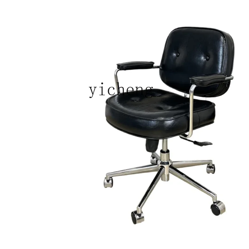 ZK retro leather computer chair home sedentary desk swivel chair back comfortable office chair