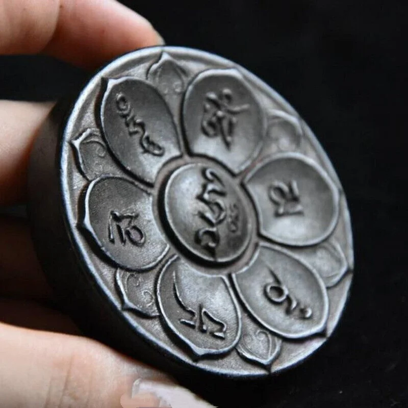 Hongshan Culture Archaize Black Iron Meteorite Lotus Statue