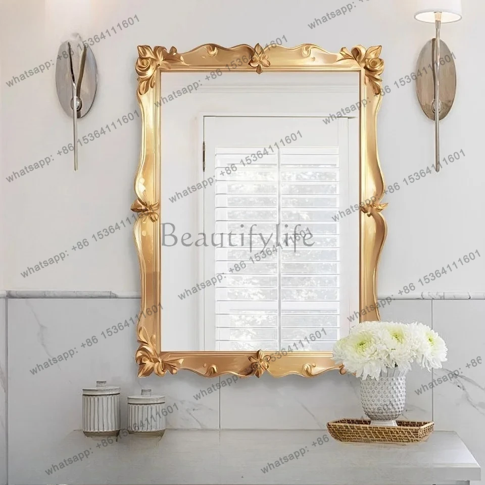 

XX39French Style Makeup Mirror for Home Entrance, Fireplace Mirror, Vintage Light Luxury Washroom Bathroom Mirror, Wall-Mounted