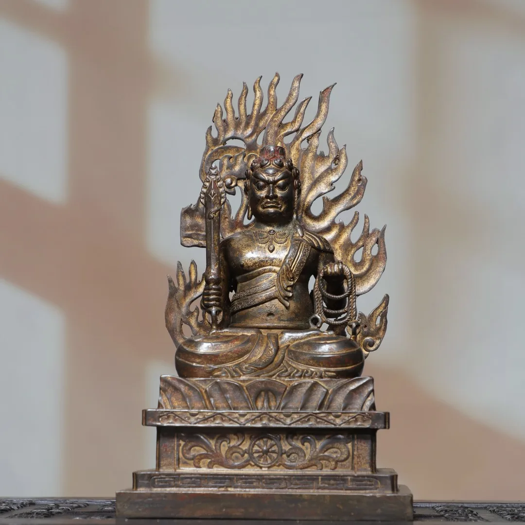 Old Bronze Gilded Cinnabar Flame backlight Acala Mingwang Bodhisattva Lotus Buddha Terrace Amitabha Town house