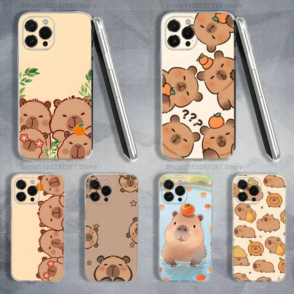 

Cartoon Capybara Cute For iPhone Max,14,SE,12,15,Pro,17,Plus,11,XS,Mini,16,X,13,XR,Transparent Soft Cover Case