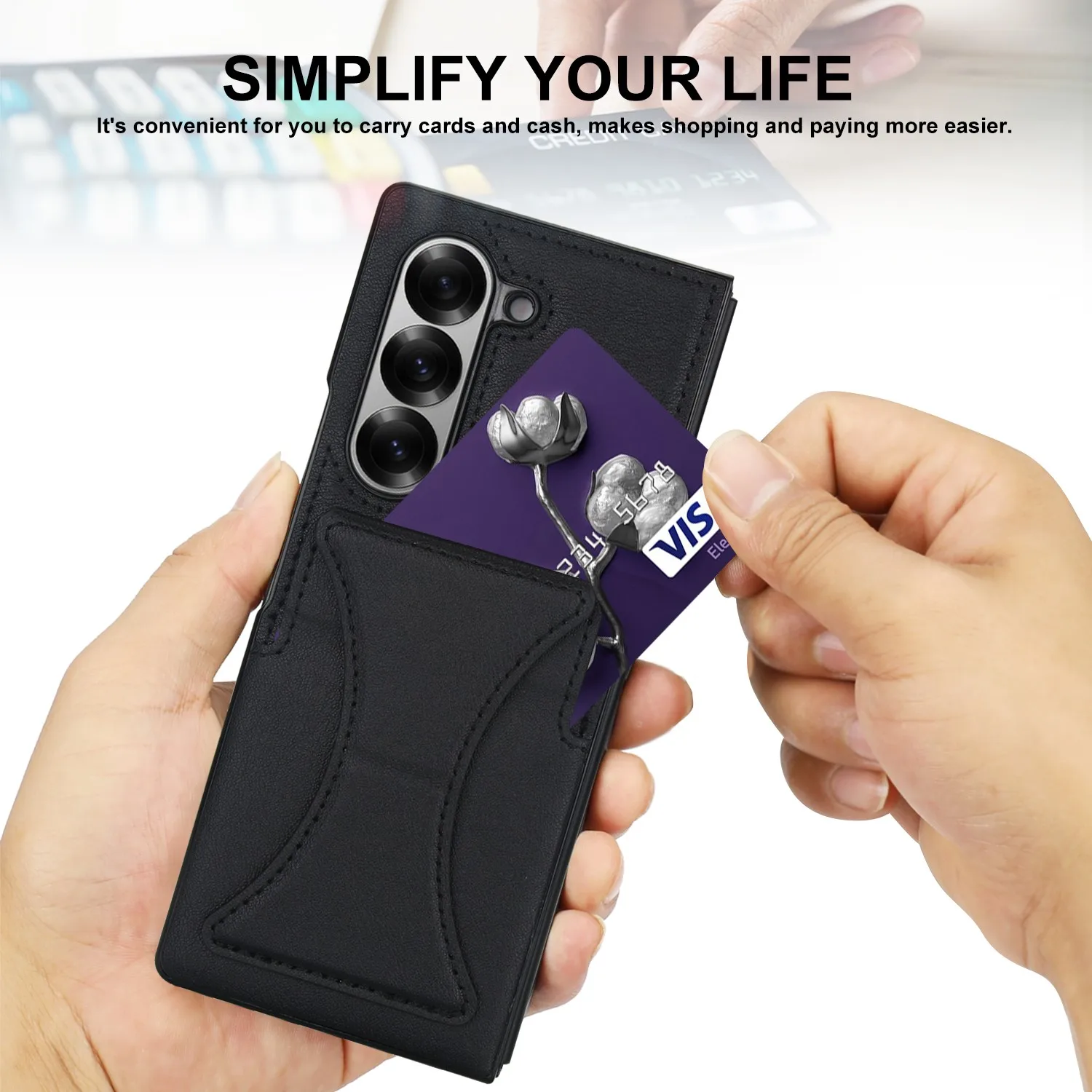 삼성 갤럭시 Z 폴드 7 6 5 4 3용 가죽 카드 지갑 슬롯 폰 케이스, 카드 홀더 스탠드 및 화면 보호 하드 커버 포함