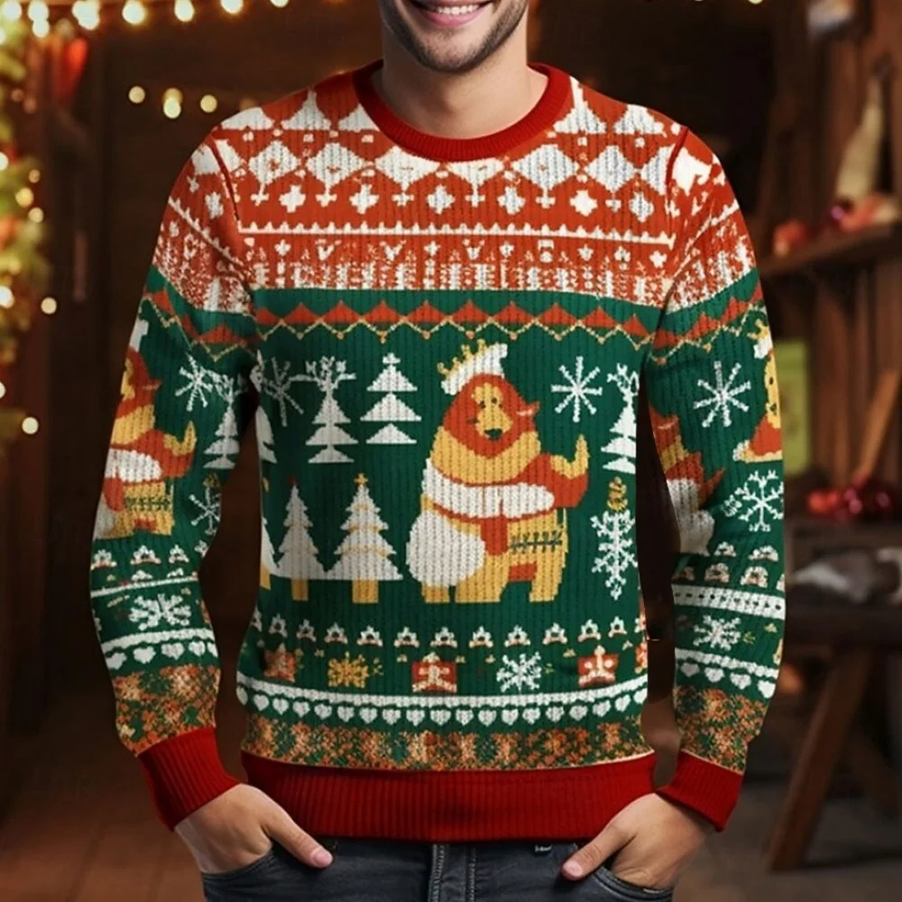 عيد الميلاد موضوع سترة عيد الميلاد الرنة المطبوعة البلوز سانتا عطلة البلوز أعلى عارضة الخريف ندفة الثلج الشتاء Menclothing #4