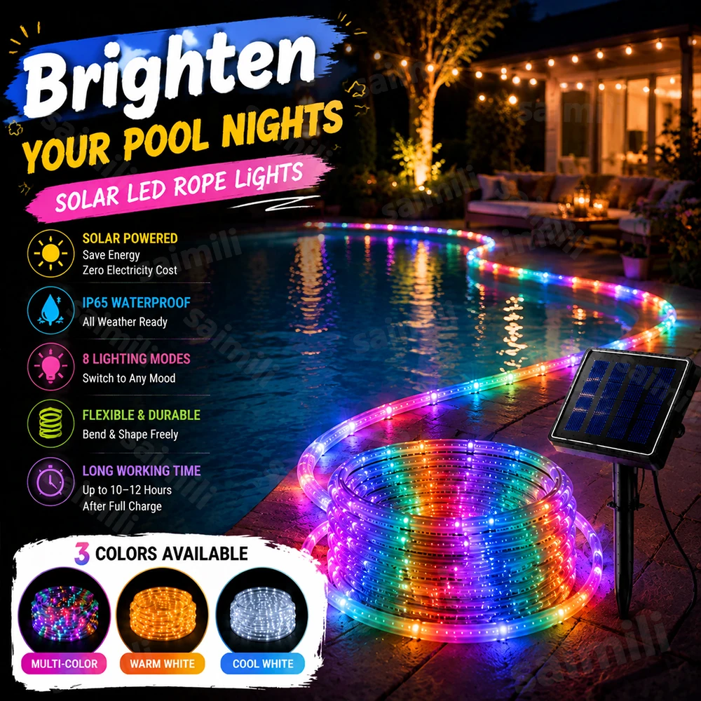 Garden Outdoor Solar LED Tube Rope Lights Waterproof 8 Modes Fairy Light for Yard Patio Fence Lawn Christmas Holiday Home Decor