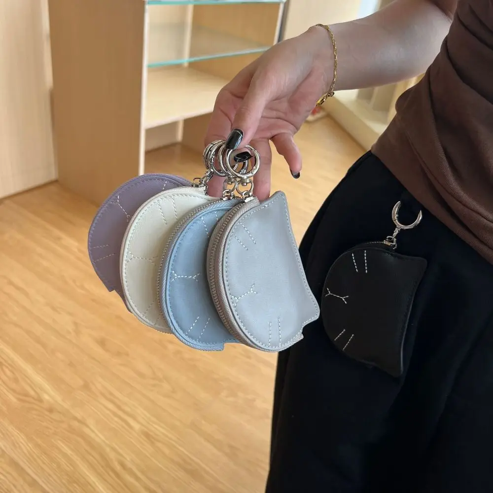 Dompet Koin Kecil Bergaya Lucu Bentuk Kucing, Dompet Kulit Domba Portabel, Kapasitas Besar, Tas Kartu Identitas Ringkas, Hadiah