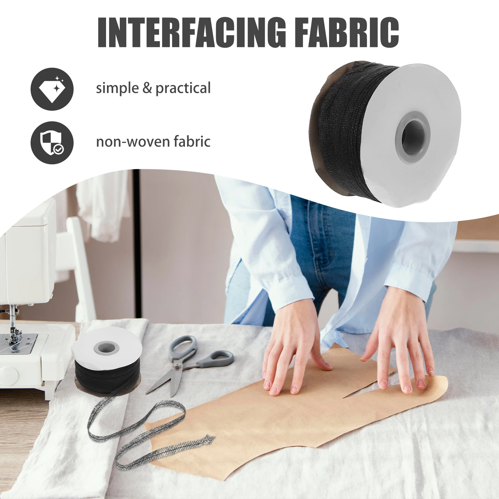 

Clothing Interfacing Roll Non-Woven Fusible Strips Durable Safe Material Easy Alignment Sewing Efficiency 120cm
