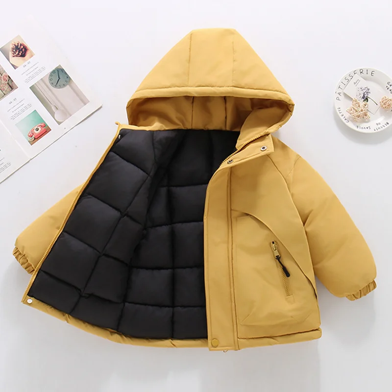 5-14 Years Kids Hooded Winter Cotton Jacket Boys Geometric Print Thick Warm Cargo Coat Outdoor Sports Windproof Outerwear
