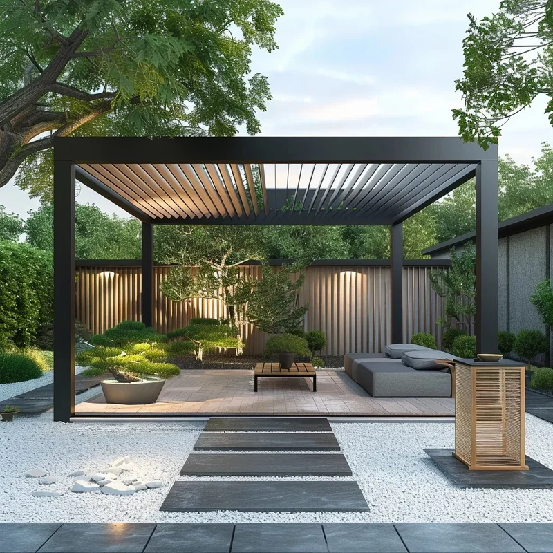 Anyhoo Customizable Pergola LED 10x10 5x3M Waterproof Windproof Powder Coated Aluminum Alloy Bioclimatic Opening Louver
