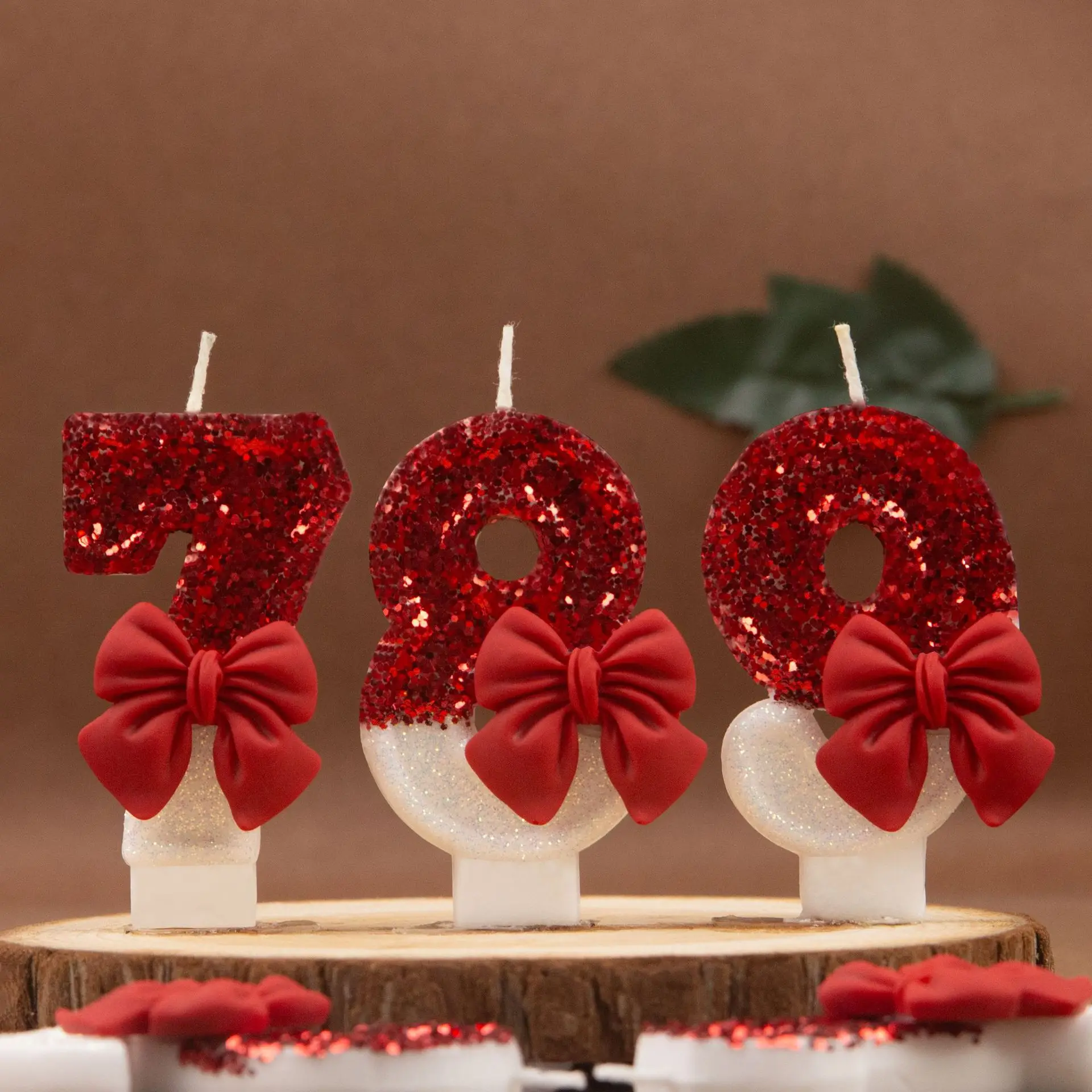 Red White Sequins Bow 0-9 Birthday Digital Candle - Creative Premium Cake Decoration image 3