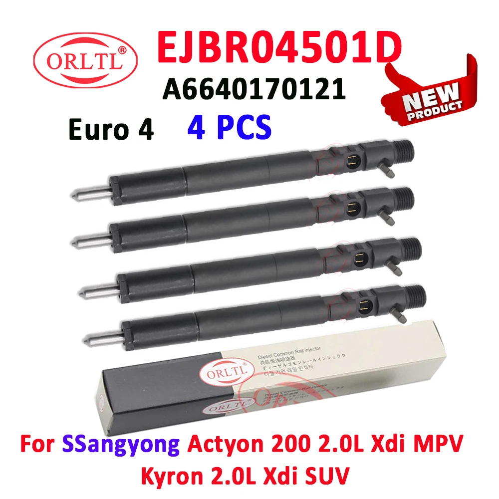 Дизельный инжектор EJBR04501D A6640170121, топливная форсунка Евро 4 6640170121 для Delphi SSangyong Kyron 2.0L Xdi SUV, 4 шт.