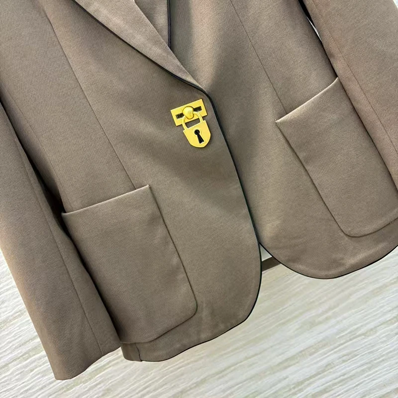 여성 칼라 긴팔 블레이저, 패셔너블하고 다재다능한 루즈핏 재킷 탑, 고품질, 가을, 신상, 2025