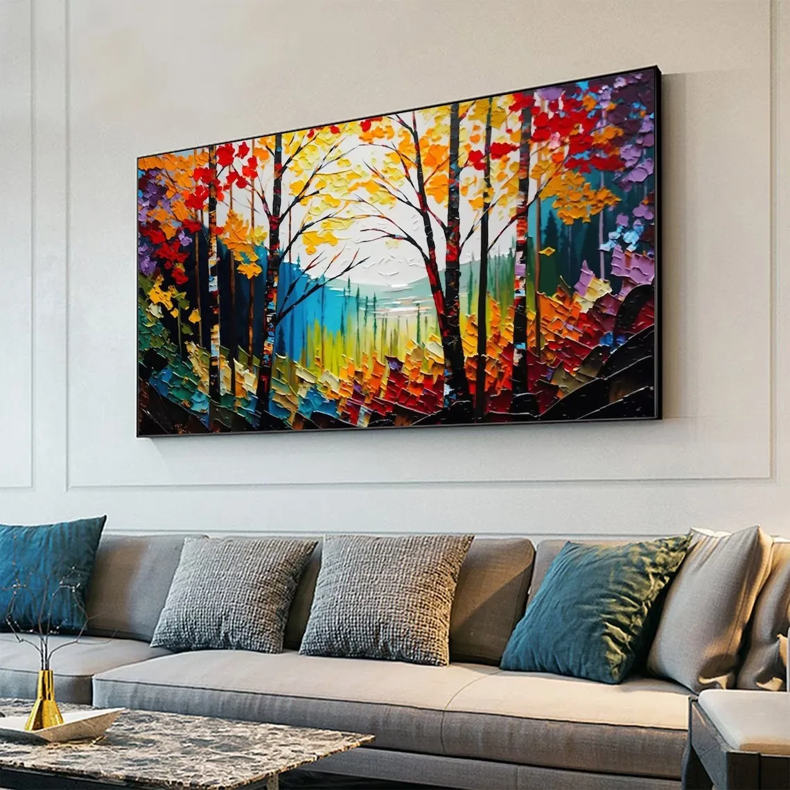 Abstract Forest Oil Painting On Canvas,Large Tree Wall Art Painting,Custom Home Decoration Paintings for Living Room Handhainted