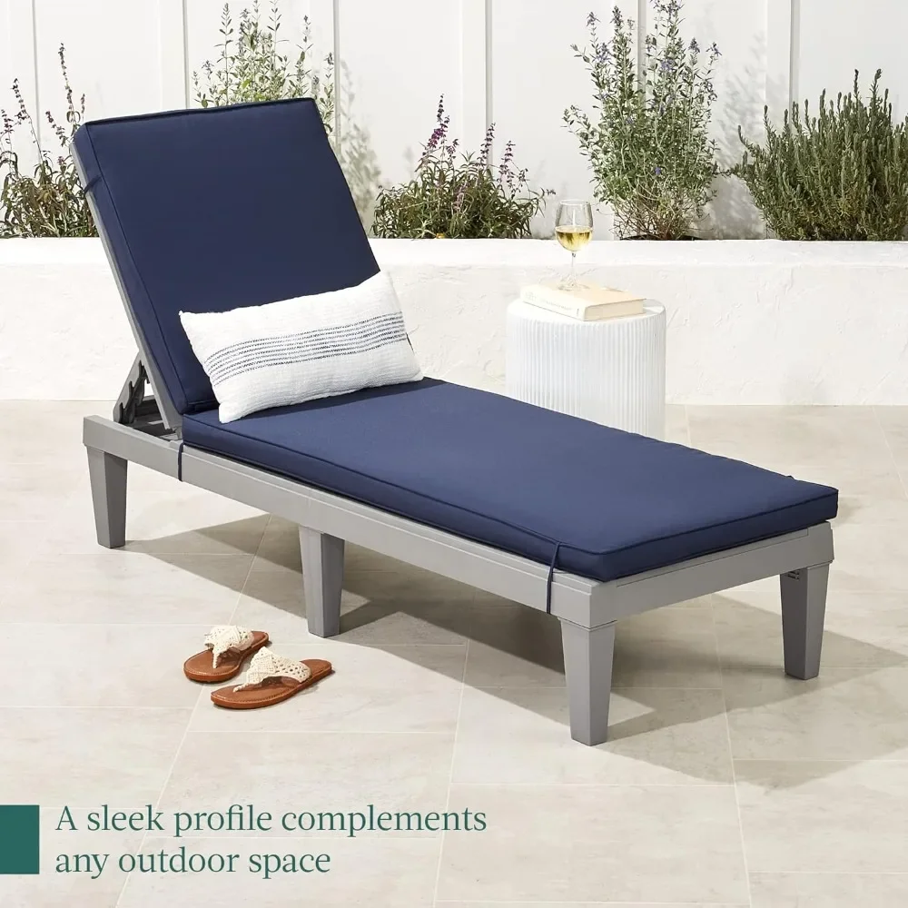 

Outdoor Beach Chairs, Resin Patio Chaise Lounge for Poolside, Cushion, Adjustable Backrest, 330lb Capacity NavyBeach Chairs