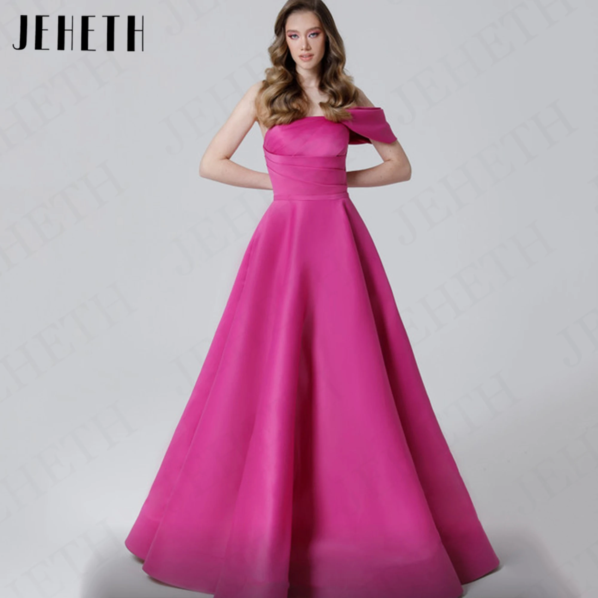 

JEHETH Satin One Shoulder Prom Dress Fuchsia Elegant A Line Saudi Arabia Graduation Party Gown Floor Length فساتين سهره سعوديه