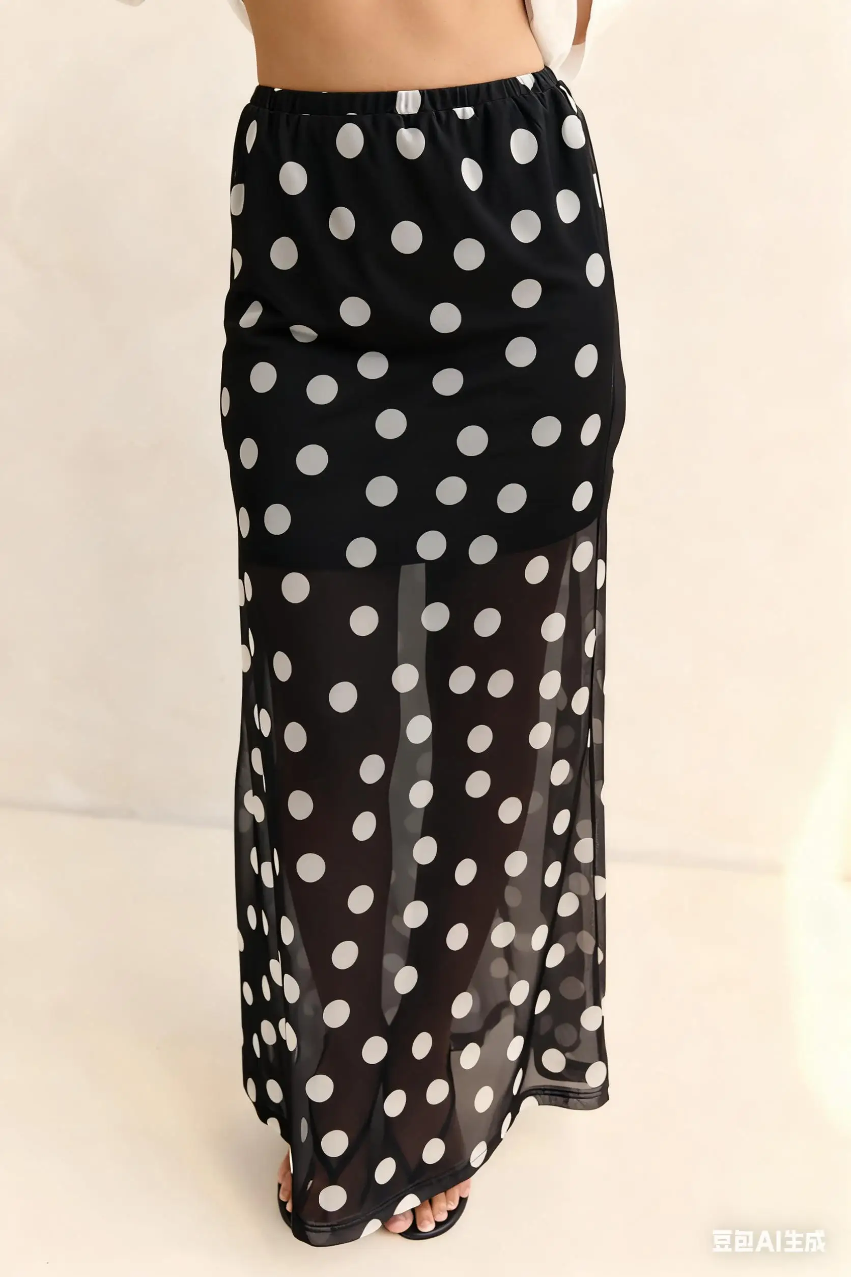 Y2k Fairy Coquette Skirts Dress Women's See Through Low Rise Ruffled Polka Dot Print Mesh Sheer Skirts Streetwear