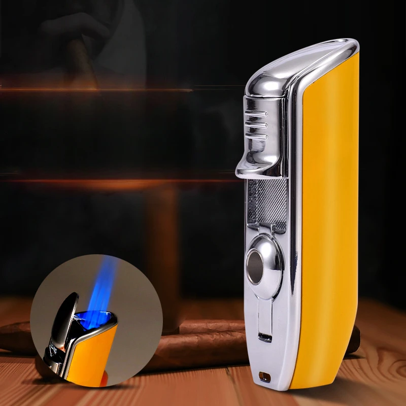Powerful Cigar Lighter with Punch, Windproof 3 Jet Flame Torch Lighter, Refillable Butane Lighter for Cigar Enthusiasts No Box