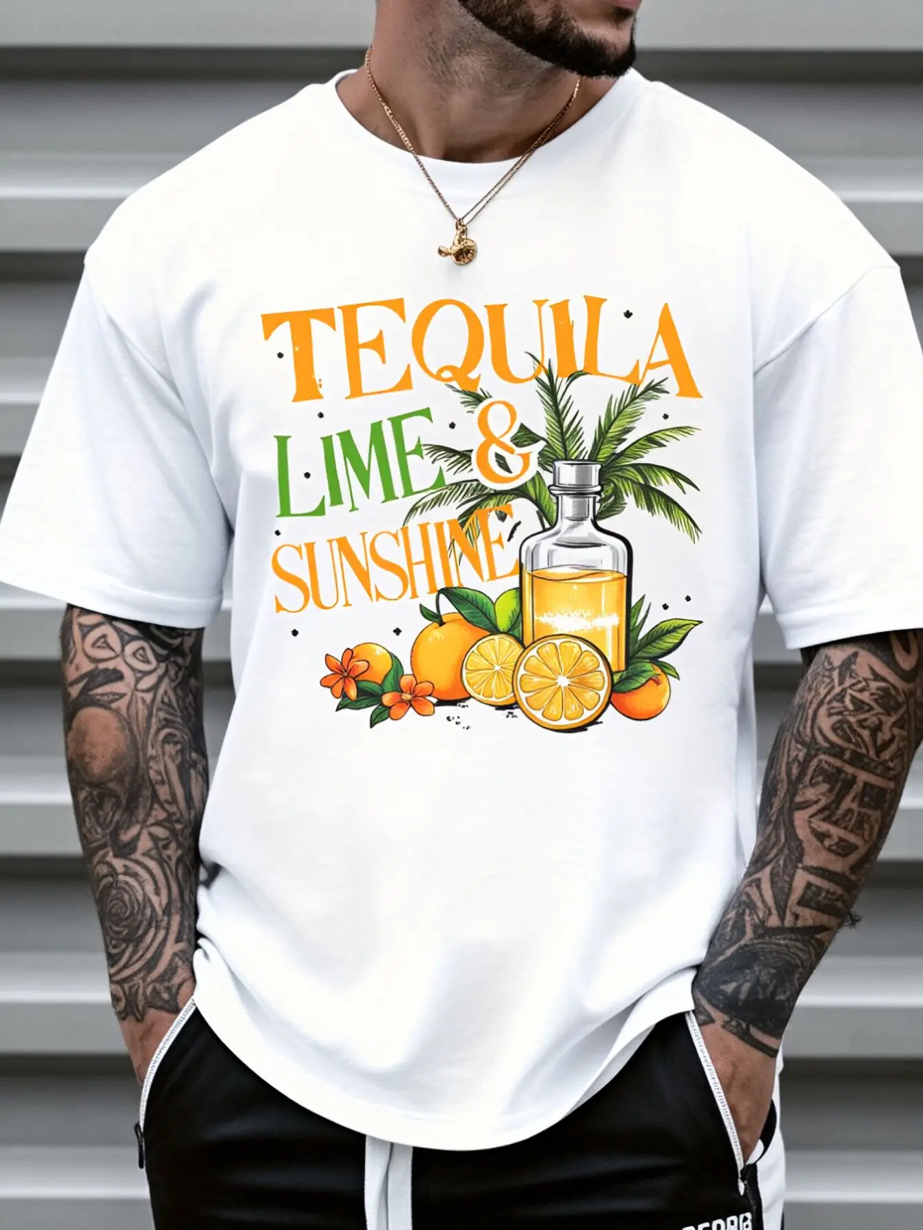 Cinco De Mayo Tequila Lime And Sunshine Alcohol Lover T-Shirt Print T-Shirt Casual Crew Neck Short Sleeve Comfort Tee Top For Spring & Summer Men's Clothing