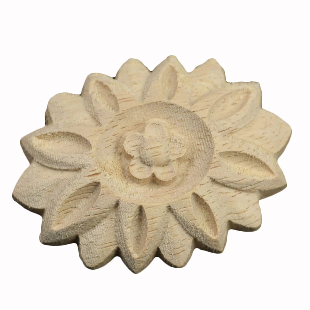 10PCS Applique in legno Onlay decalcomania in legno porta fiore Flowe lungo fiore verticale rotondo quadrato gomma finestra in legno non verniciata