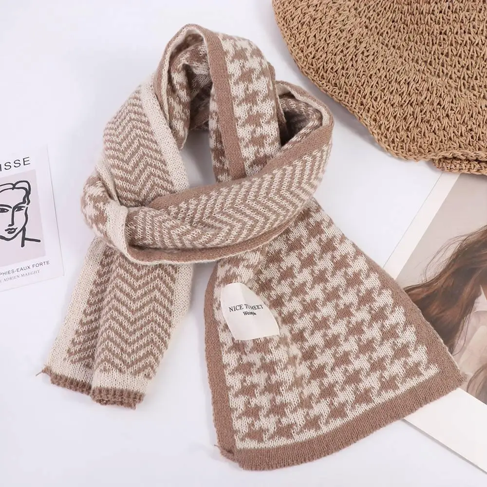 Cute Patchwork Plaid Knitted Scarf Soft Wraps Long Warm Lattice Shawl Windproof Korean Style Winter Neck Scarf Female/Girls