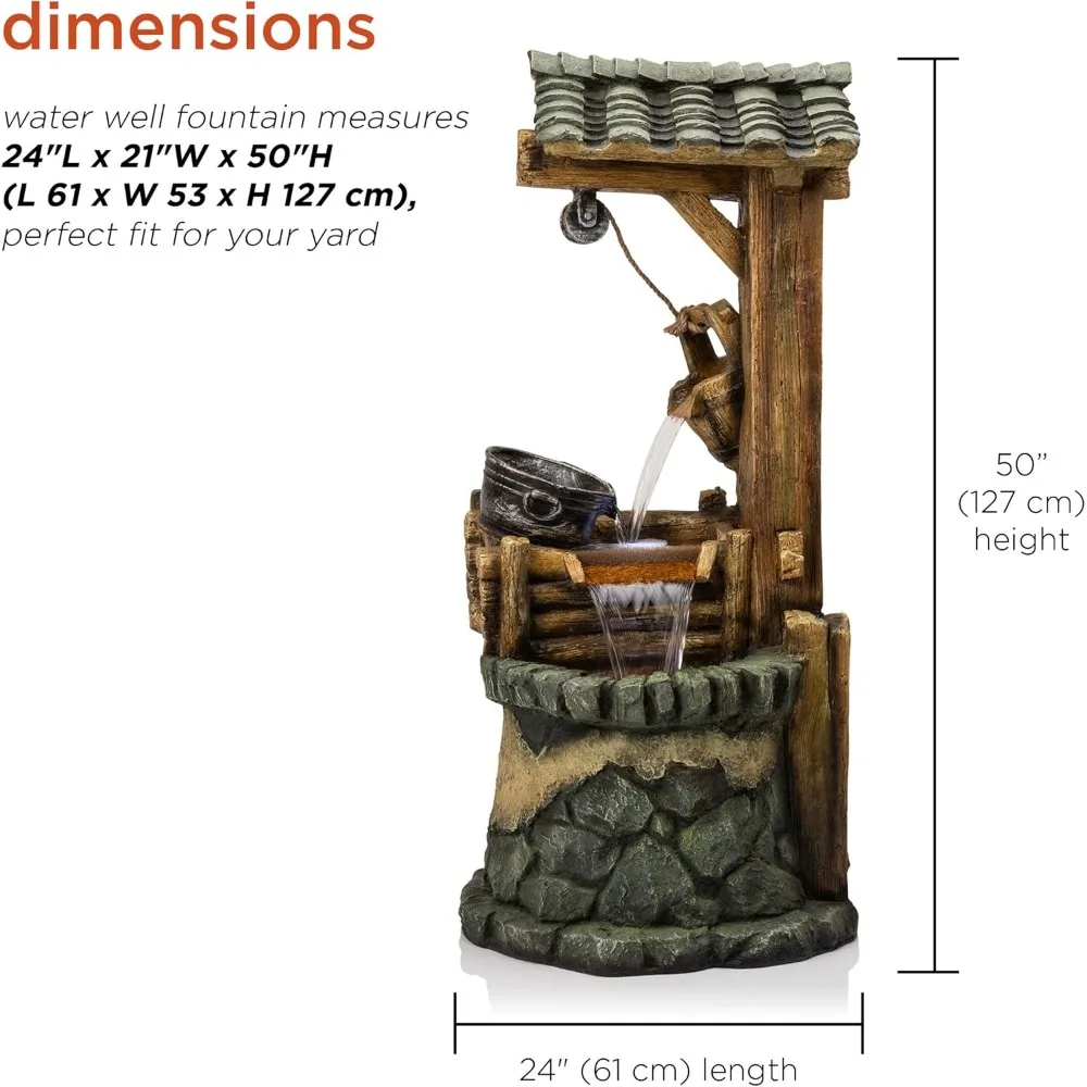 Water Well Fountain with LED Lights, Waterfall for Garden, Patio, & Lawn Yard & Garden Decor Fountains & Bird Baths 39