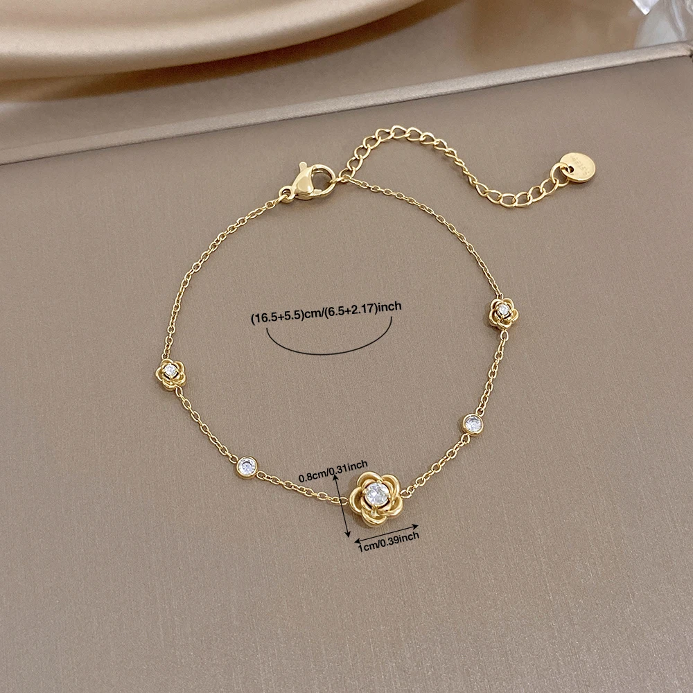 1pc AENSOA Stainless Steel Necklace for Women Minimalist Gold Color Camellia Flowers Necklace Zircon Pendant Dainty Ornaments