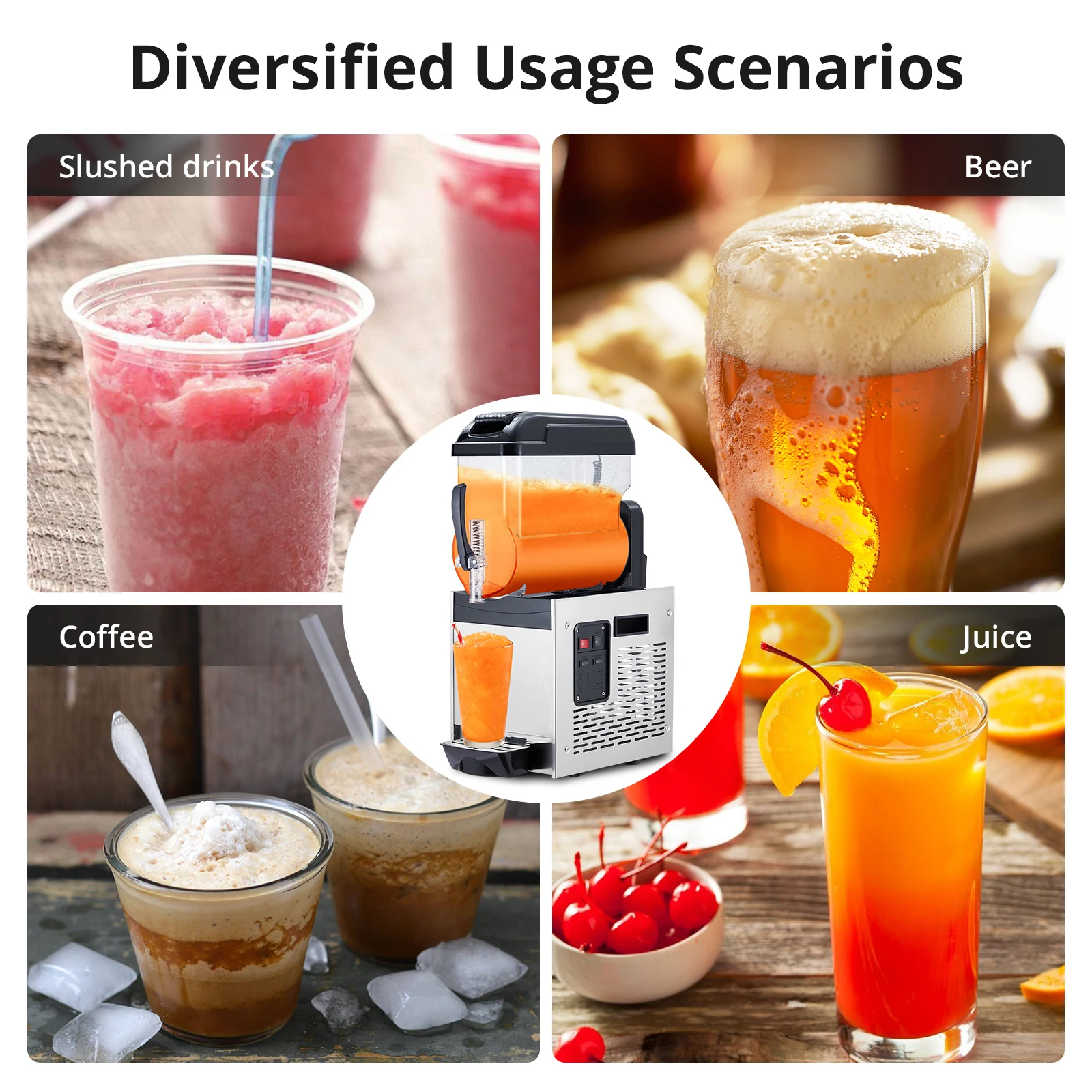 Machine à slush commerciale 12-15L, machine à boissons glacées avec maintien de la température, machine à smoothies pour les fêtes, les cafés et les bars