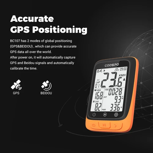 Imagen 2 del producto Coospo BC107 ordenador de bicicleta GPS inalámbrico odómetro velocímetro 2,4 pulgadas Bluetooth5.0 ANT + GPS impermeable + ordenador de ciclo BDS