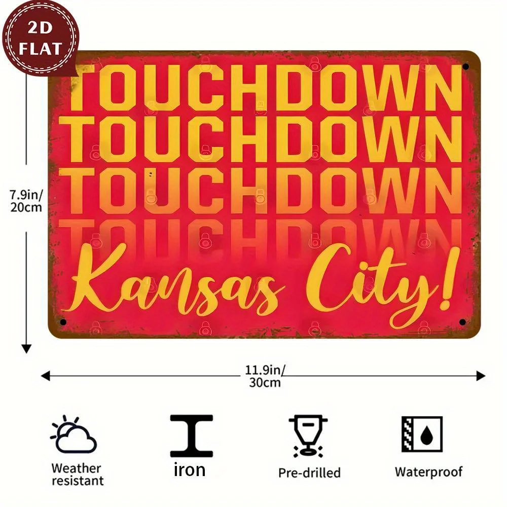 Vintage Touchdown Kansas City Metal Wall Sign - Rustic Iron Artwork, Waterproof & Dustproof, No Electricity Needed for Home D
