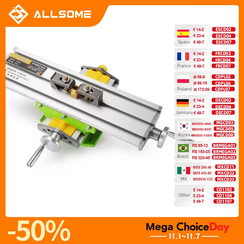 

ALLSOME BG-6330 Составной стол Рабочий поперечный стол Рабочий стол для фрезерования Сверлильный стол Многофункциональный регулируемый X-Y