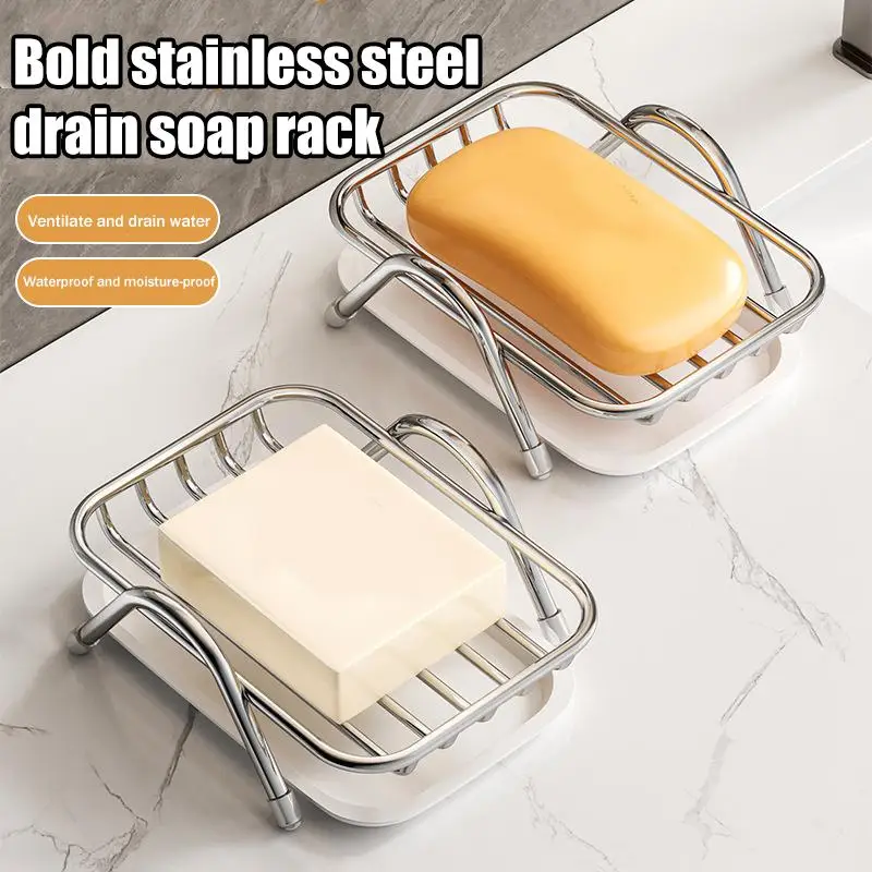 

Heavy Duty Stainless Steel Soap Holder with Non Slip Drainage Tray Rust-resistant for Kitchen