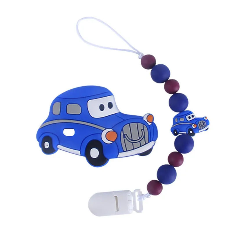 

2pcs Baby Teethers Cars Silicone Beads Food Grade Pendant Pacifier Clip Chain Set Baby Teething Toys Chewable Nursing Gift Girl