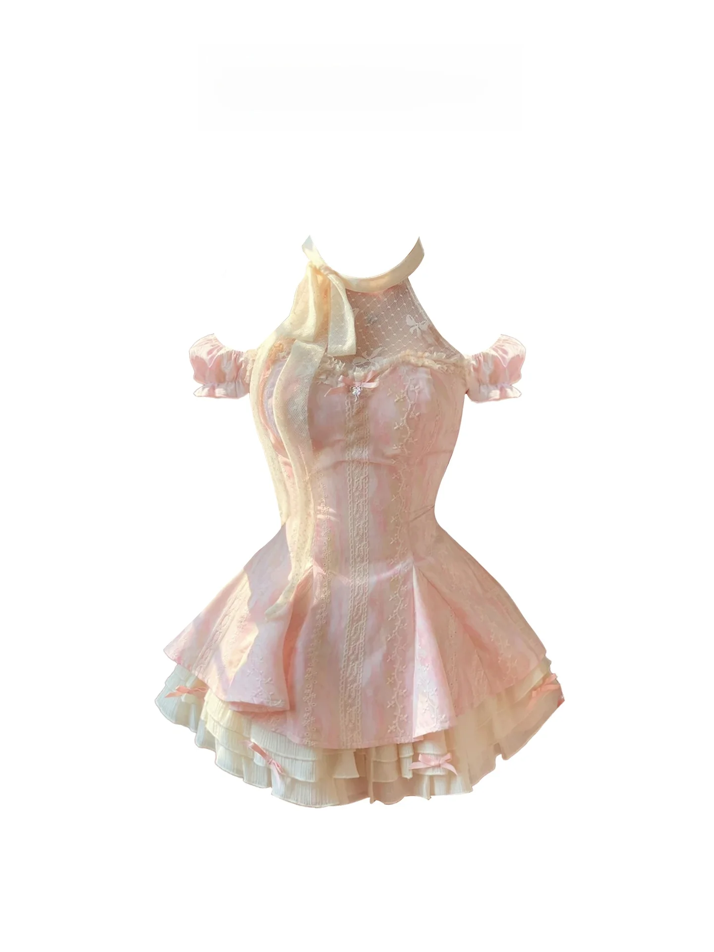 

HEZA Sweet Pink Lace Splice Hanging Ne Dr Женская летняя пышная юбка трапециевидной формы с нежным ветром и узлом ort Dr