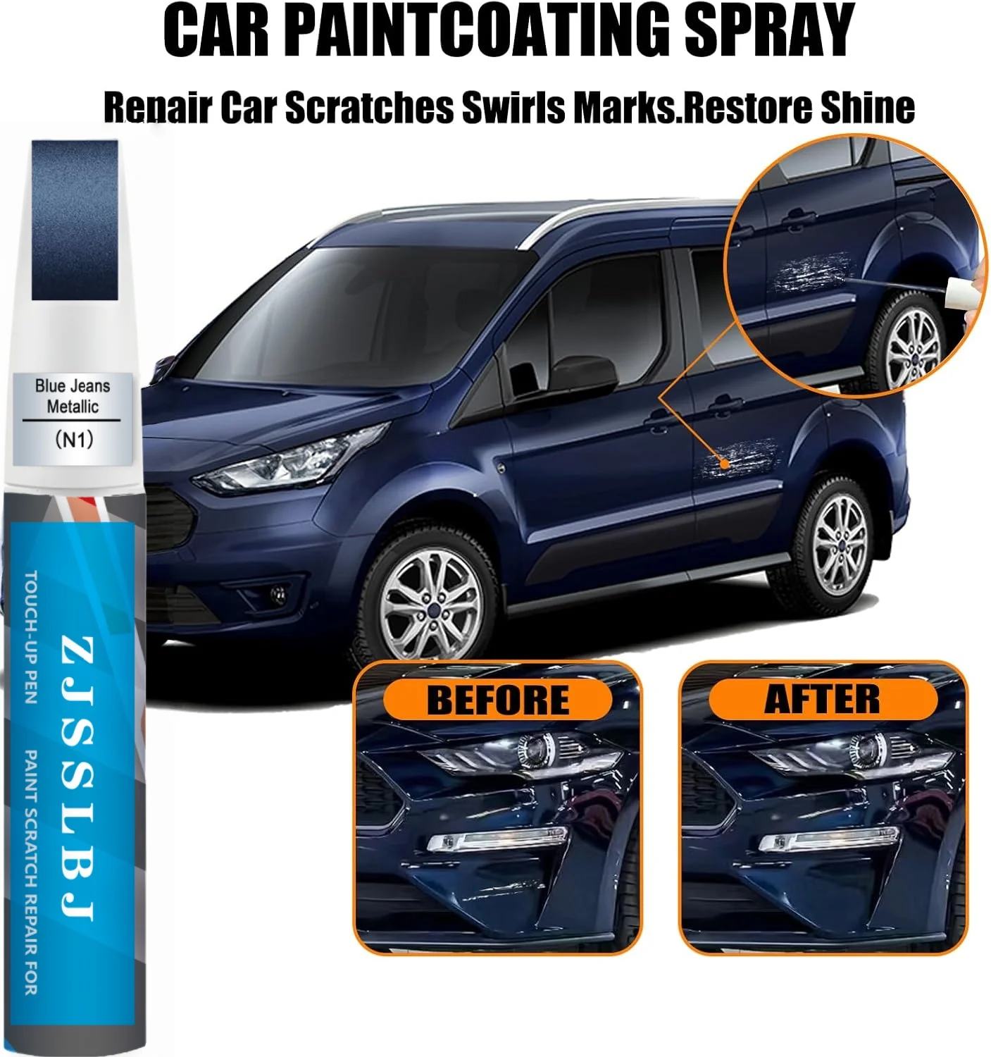 N1 Blue Jeans Metallic Touch Up Paint for Ford, Car Paint Pen Scratch Repair Two-In-One Touch Up Paint, Premium Car Scratch Remo