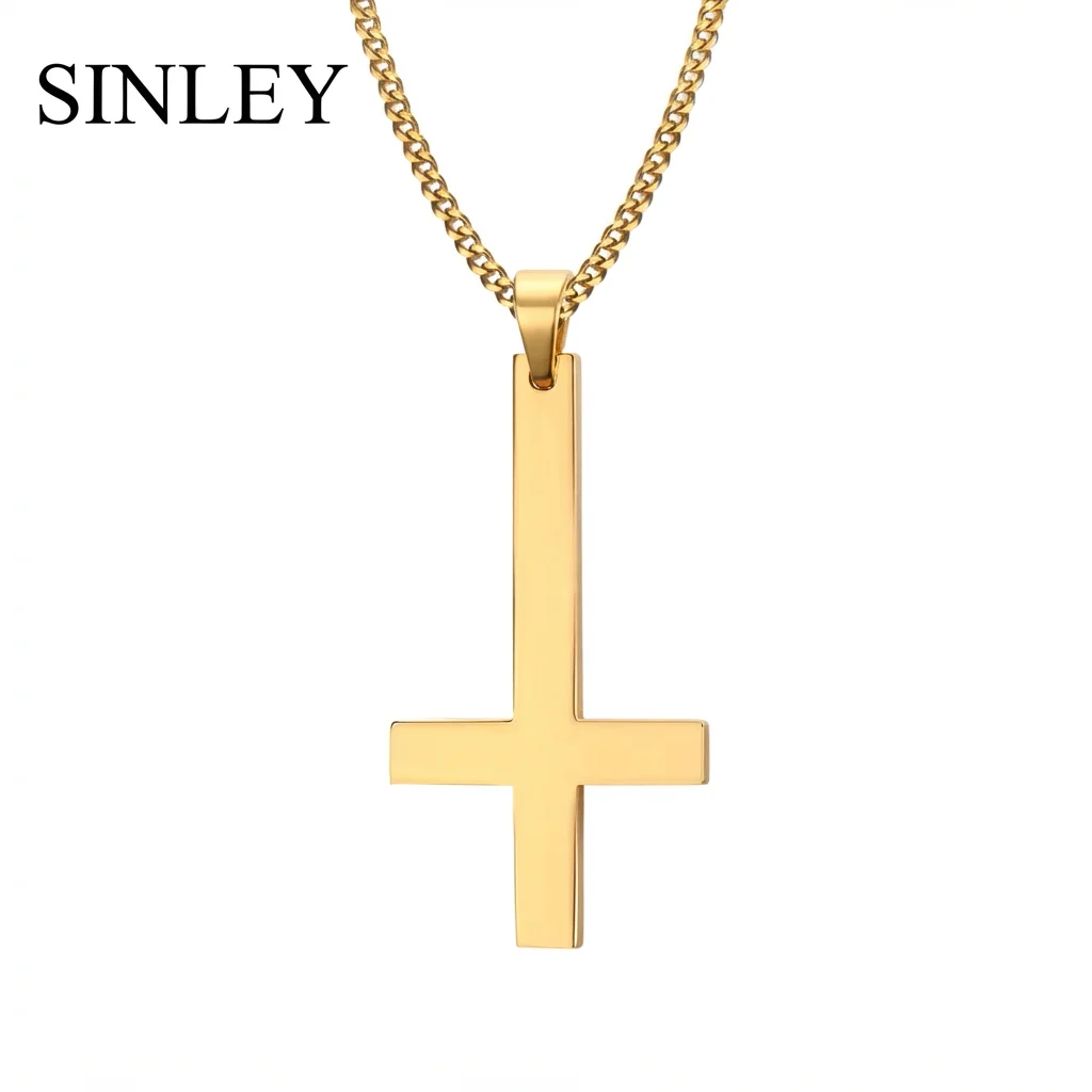 Meaeguet Stainless Steel Upside Down Cross Inverted Cross Pendant  Lucifer Satan Satanism jewelry Gift for Party Wholesale