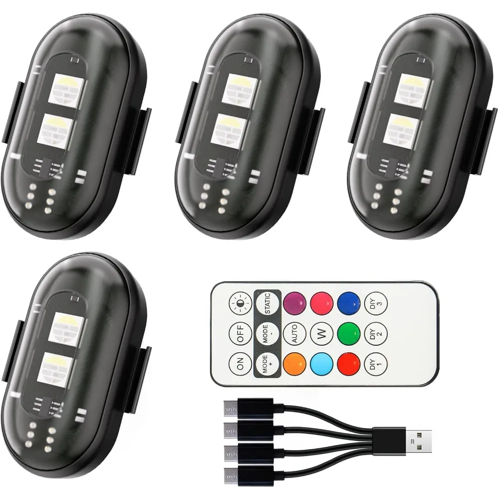 

4pcs wireless led strobe lights for car with remote control, 8 colors usb charge high brightness wireless led light ip65 waterpr