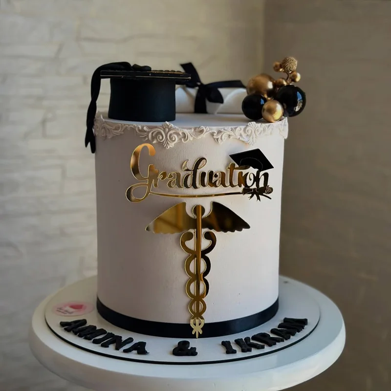 Angel Wings Graduation Cake Topper Gold Acrylic Certificate Student Party Gift Graduation Ceremony Cake Topper Dessert Decoratio - view 3
