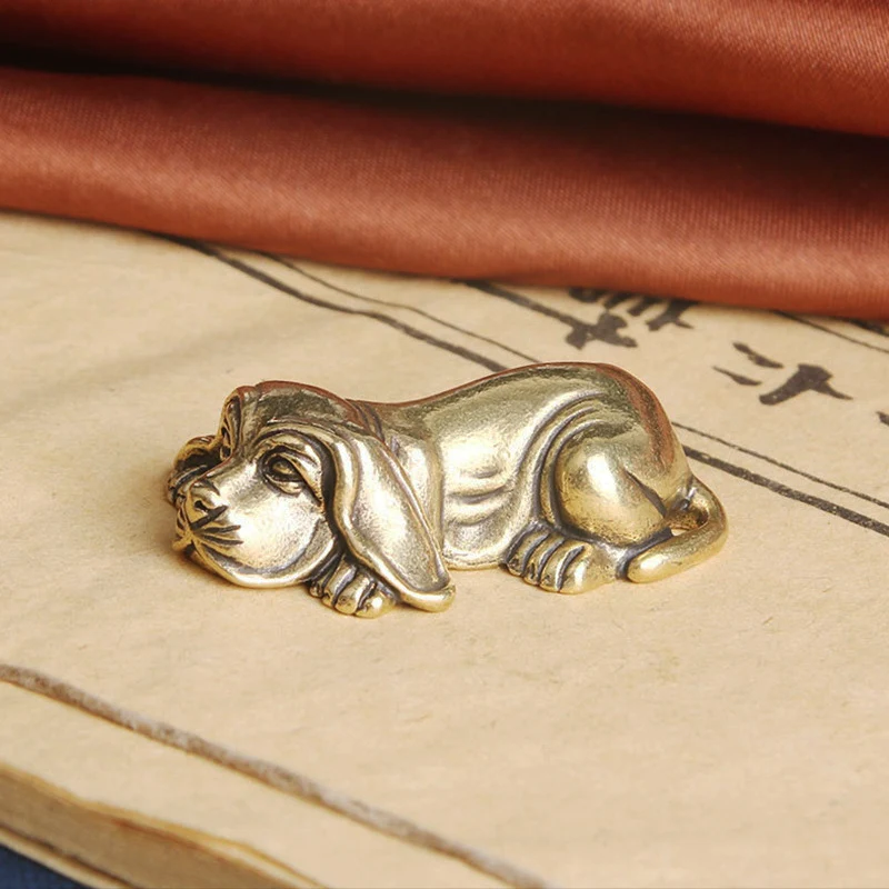 Vintage Brass Cute Puppy Figurines Miniatures Desktop Ornaments Small Animal Dog Statue Home Decorations Crafts Children Gifts