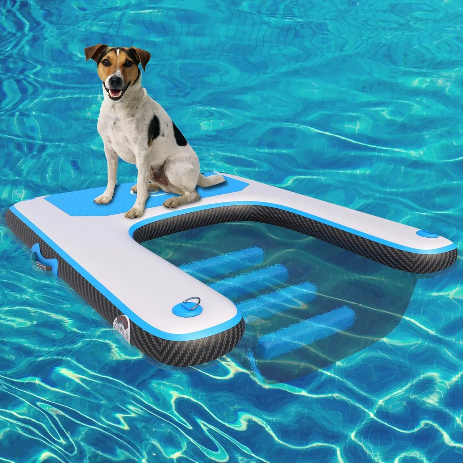 Inflatable Dog Float Ramp Pup Dog Non-Slip Dock Platform Blue Water Inflatable Dog Ramp for Lake Swimming Pool