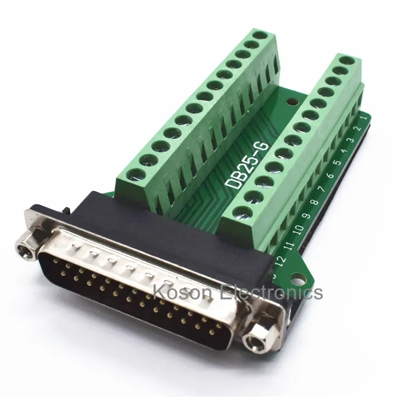 DB25 D-SUB Male 25Pin Plug Breakout PCB Board 2 Row Terminals Connectors