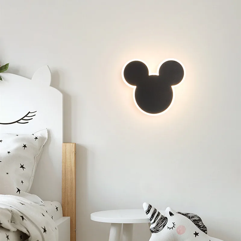 Lámpara de pared de Mickey Rabbit para dormitorio, luz de cabecera para niños y niñas, decoración de guardería, luz de pared de fondo para