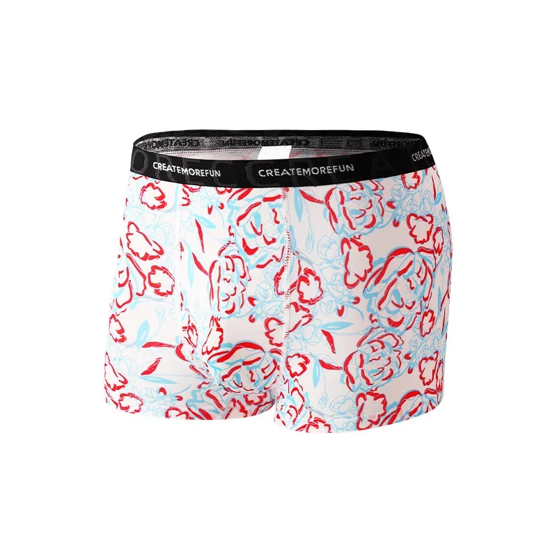 A random 4-piece set of multi-color combination fun printed flat Angle ice silk underpants and multi-pattern men's shorts