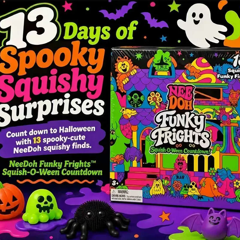Funky Frights Mini Squishy Fidget Toys, Squish-O-Ween Halloween Countdown Set (13 Squishy Toys Included)