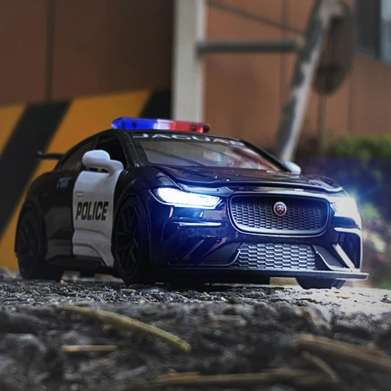 1:32 Jaguar I PACE Racing Police Alloy Car model Diecasts & Toy Metal Police Vehicles Car Model Simulation Sound Light Gift