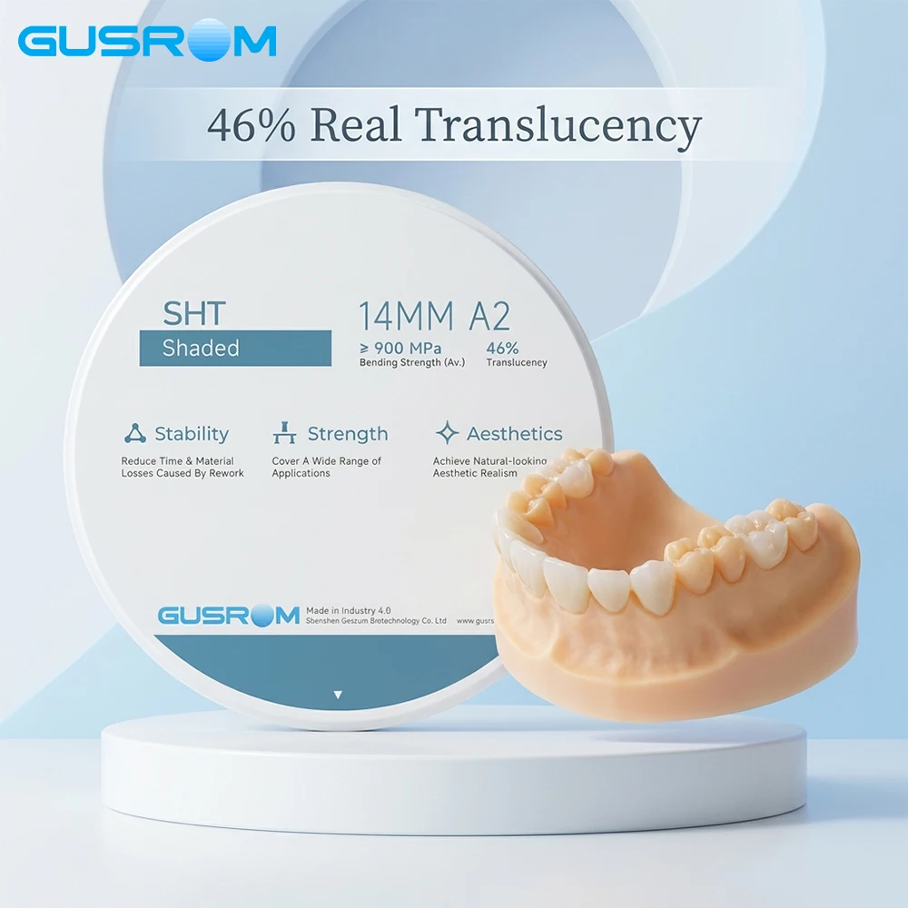 SHT Shaded Zirconia Disc 98mm Pre-Stained Dental Block for CAD CAM Open System VITA 16 Colors 46% Translucency Lab Crown Bridge
