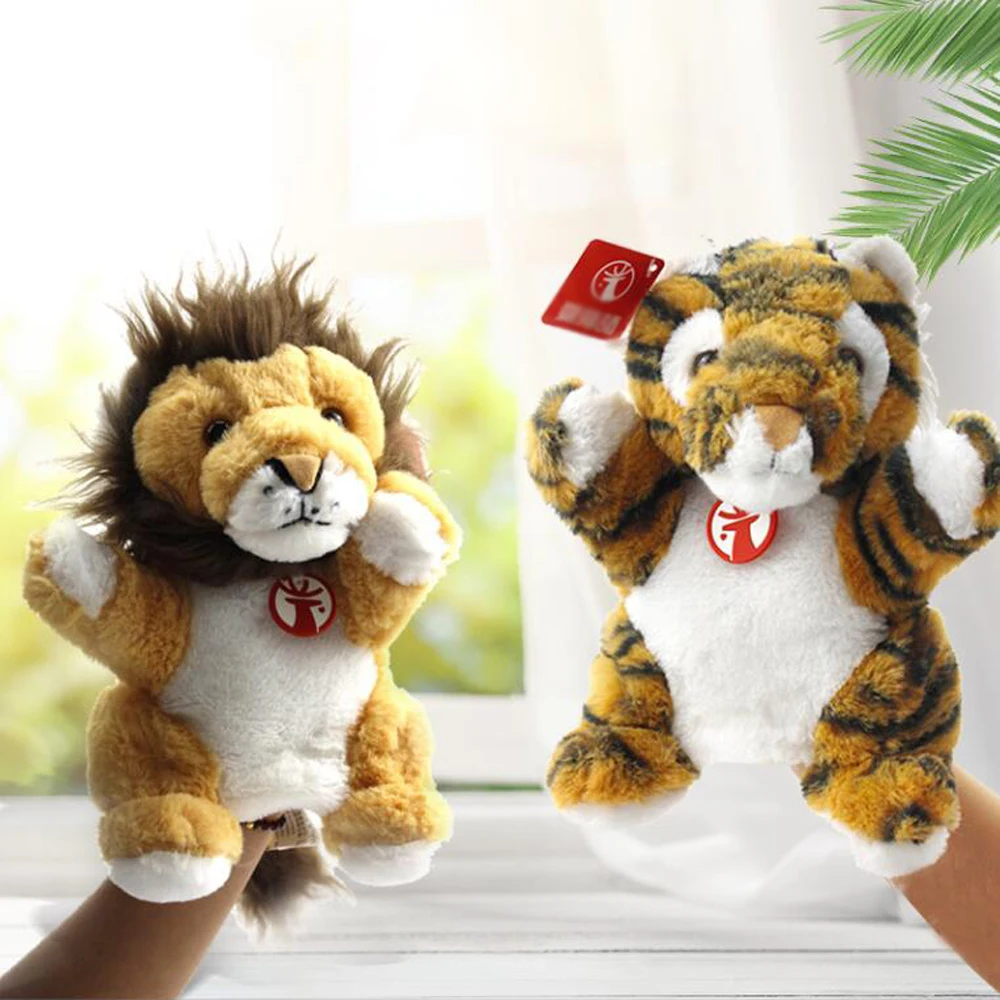 Peluche animaux Lion tigre, marionnette à main, jouet pour enfants