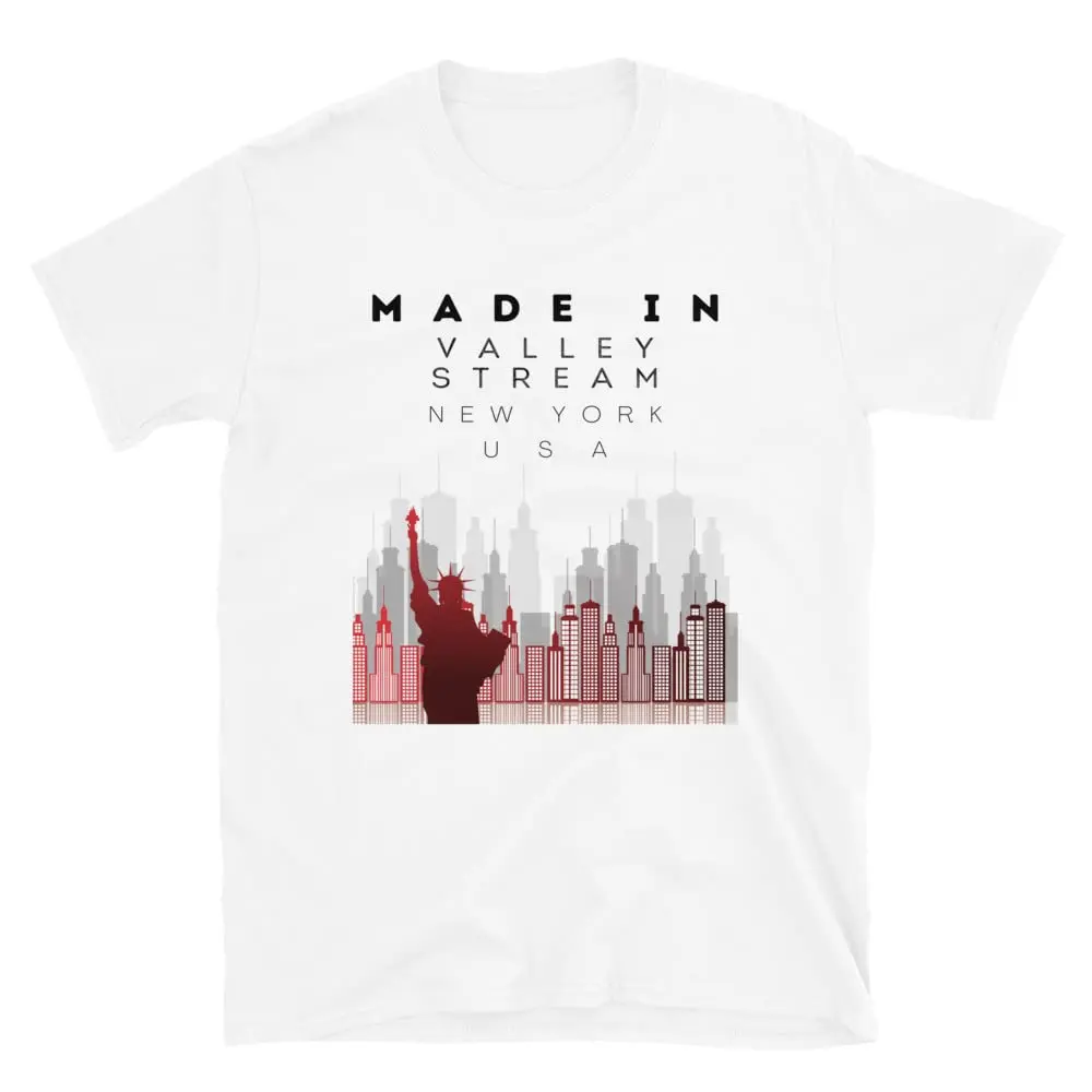 Place of Birth Hometown Valley Stream NY State Skyline T-Shirt White Anime Graphic T-shirts for Men Clothing Women Tees High Qua