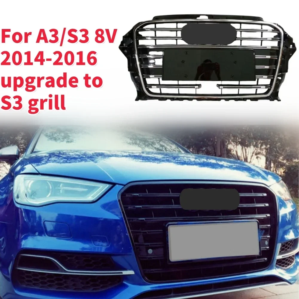 Racing Grills Front Hood Grille Car Front Bumper Grill Center Grille for S3 Grill for Audi A3/S3 8V 2014-2016 With ACC Cut