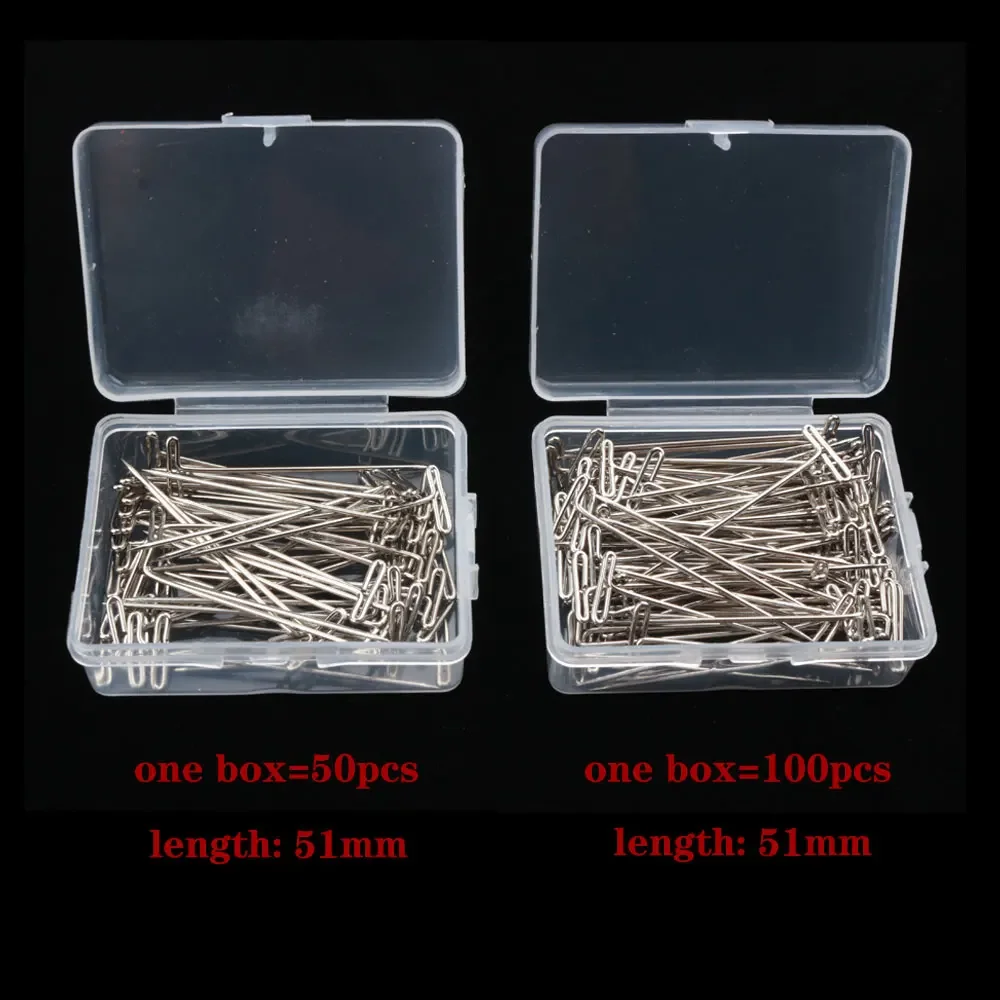 50/100 szt. Długie szpilki T srebrne do peruk, do tworzenia/perukowania/perukowania na głowie manekina, szpilki T 38/51 mm, igły do stylizacji fryzur w salonie